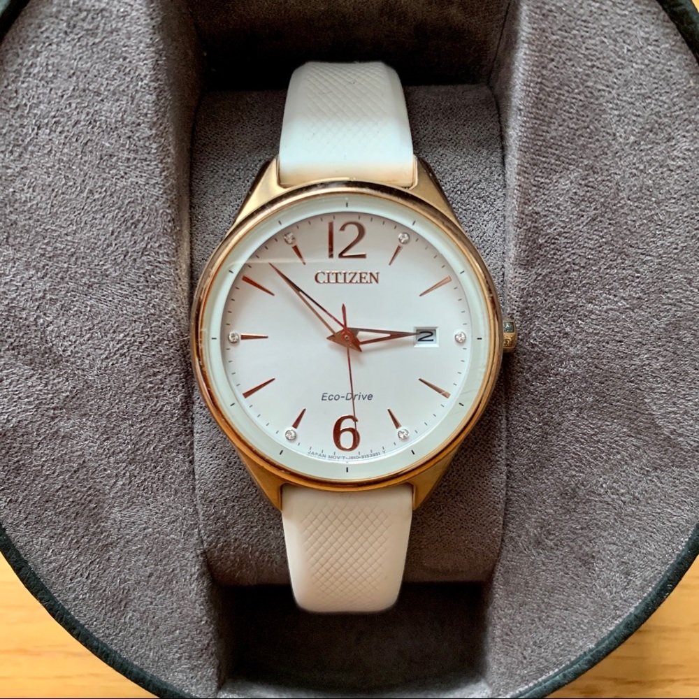 Rose Gold Citizen Watch with White Silicone Band